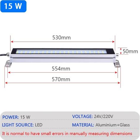 Lampe industrielle LED (53 cm - Blanc froid - 24-36 V CC) - prévision IP67, résistance à l'huile et à la poussière, pour ateliers et machines CNC - Alimentation AC100-230 V - Éclairage pour outils de (1/5)