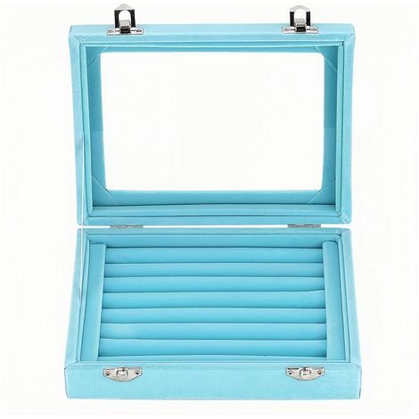Présentoir à bijoux pour bagues, boîte de rangement pour bagues et boucles d'oreilles, boîte à bijoux, porte-bagues pour femmes et filles (bleu clair) (1/5)