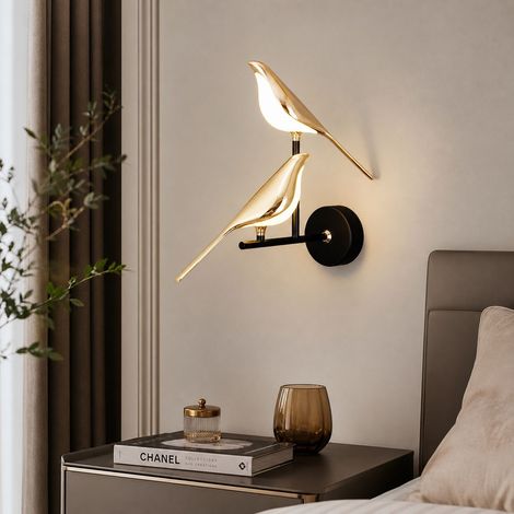 Applique murale double tête Pie, LED 20W orientable, design doré miroir en alliage de zinc et acrylique pour chambre (1/4)