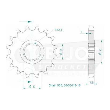 Pignon Yamaha - 530 - 16 Dents - Similaire JTF579 - Made in Germany