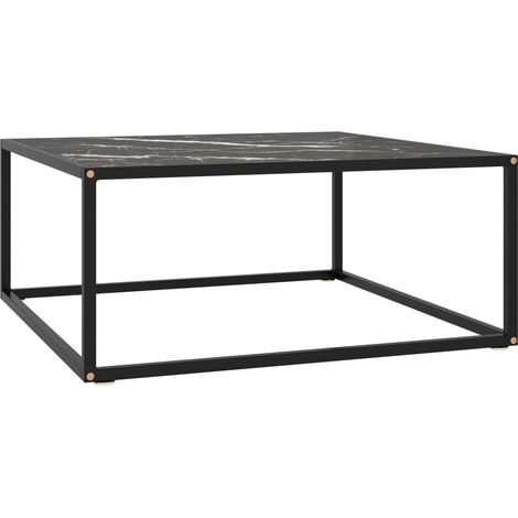 Couchtisch Schwarz mit Schwarzem Glas in Marmor-Optik 80x80x35