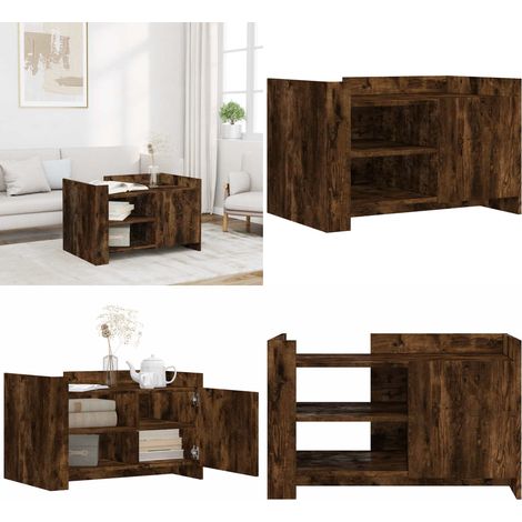 Table basse chêne fumé 80x50x50 cm bois d'ingénierie - Table Basse - Meuble Salon - Table D'appoint - Table Design - Rangement Intérieur - Home & Living (1/5)