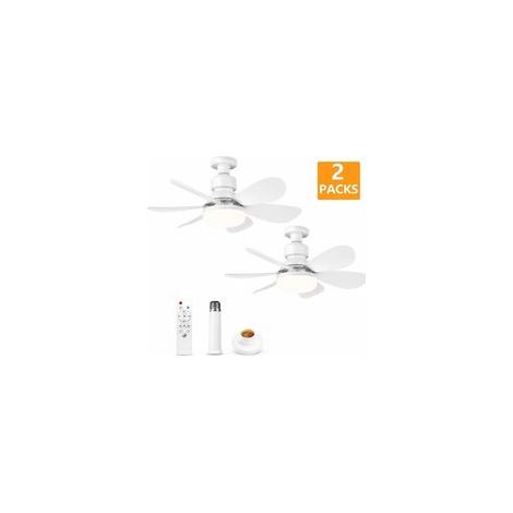Lot de 2 ventilateurs plafond 52 cm E27 40W LED - Télécommande - 3 vitesses - Silencieux - Blanc - Classe A - Velunor