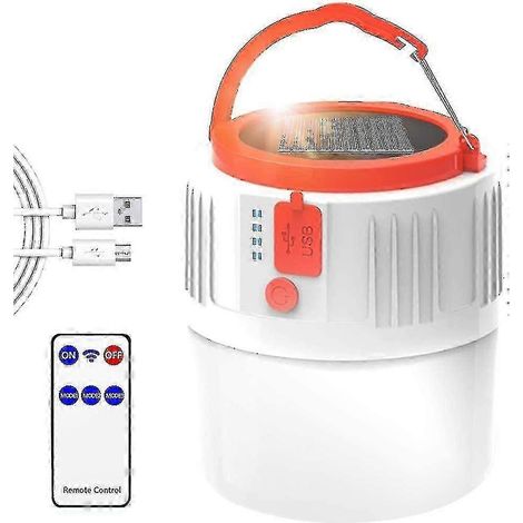 Lanterne de camping LED rechargeable, lampe portable solaire/USB avec télécommande, étanche IP45, batterie 2200 mAh (1/5)