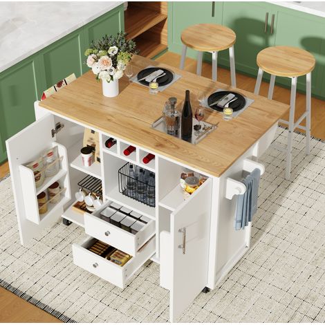Mueble cocina con almacenaje y mesa abatible blanco OKMYHOME (1/5)