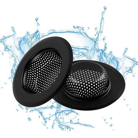 Confezione da 2 filtri per lavello da cucina - Filtri per lavello in acciaio inox con bordo largo da 4,5" di diametro, adatti alla maggior parte degli scarichi del lavello, anti-intasamento - Nero