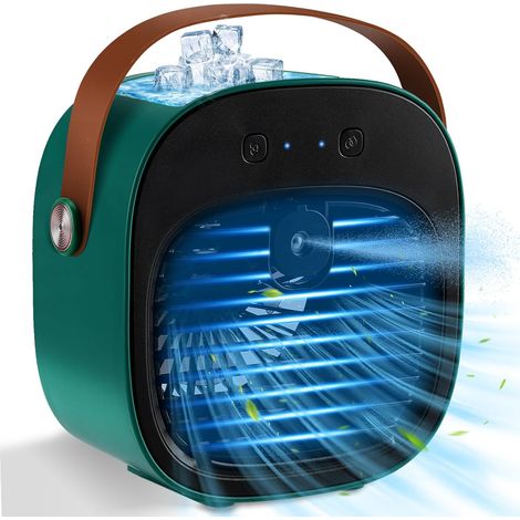Climatiseur portable rechargeable, mini climatiseur 4000 mAh, refroidisseur d'air personnel à 3 vitesses, vert (1/5)