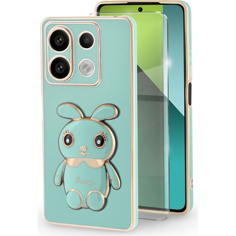 Funda para Xiaomi Redmi Note 13 Pro 5G, diseño de conejo, color verde + cristal templado 9H (1/5)