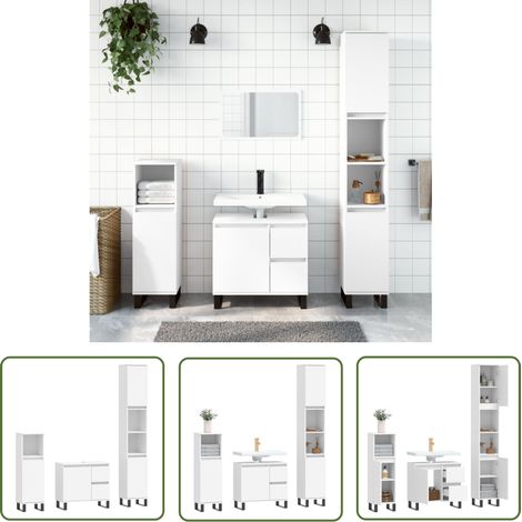 The Living Store 3-tlg. Badmöbel-Set Weiß Holzwerkstoff - Badezimmermöbel - Badmöbel-Set - Holzwerkstoff - Weißer Schrank - Badschränke (1/5)