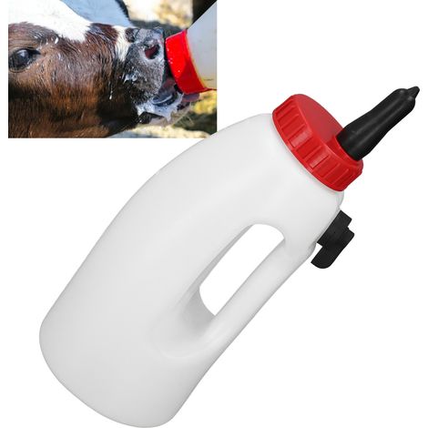 Biberón de 4 litros para terneros con grifo ajustable, tetina natural y asa ergonómica para operaciones agrícolas. (1/5)