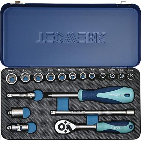 Clé à douille 18 pcs 1/4 pouce SW 4-14mm Z.20 6KT TECWERK (1/4)