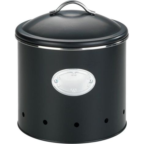 Boite de rangement métal 4 l – Couvercle amovible – Ø 18,7 cm x hauteur 21 cm – Pour stockage aliments secs – Noir (1/5)