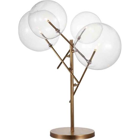Lampe 4 boules métal verre doré