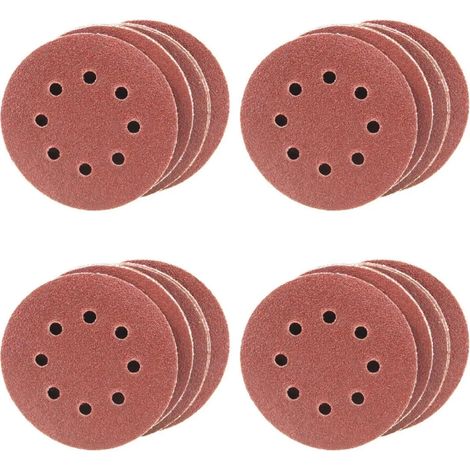 40 disques abrasifs de 125 mm, assortiment de grains 60/120/240/400, fixation auto-agrippante. (1/2)