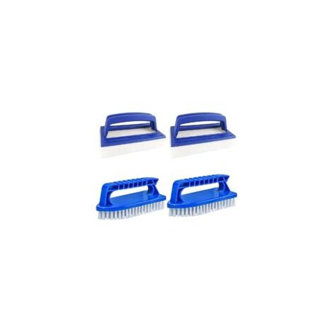 Set di 4 spazzole per piscina, spazzola in spugna per pareti piscina, spazzola per la pulizia della linea di galleggiamento, spazzola morbida con manico per spa, piscina e acquario - Crezuo