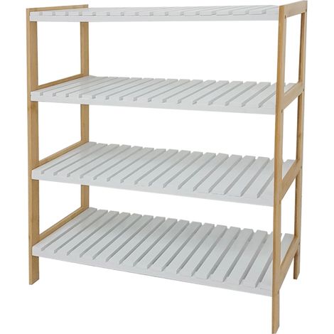 scarpiera bianca in bamboo e legno, 70x26x75 cm