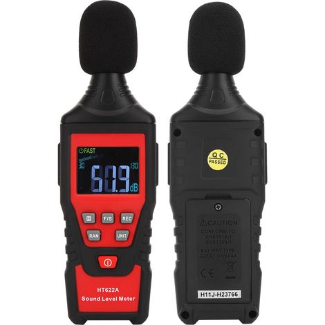 Digitales Schallpegelmessgerät HT622A mit LCD-Anzeige (30–130 dB) und Sprachtester zur Messung des Geräuschpegels (1/5)