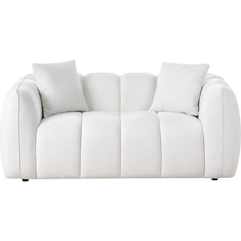 Sofá 2 plazas con acolchado grueso repelente al agua tapizado en poliéster delante y detrás con patas de madera muebles de sala de estar blanco crema Ness