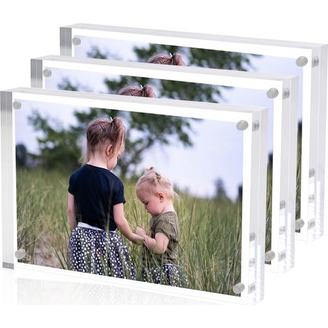 Cadre photo acrylique 10 x 15 cm, lot de 3 pièces, affichage photo transparent magnétique cadre 15 x 10 cm, pour famille, animaux domestiques, amis images qui réchauffent le cœur (1/5)