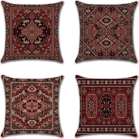 Housses de coussin décoratives 45x45 cm lot de 4, motif géométrique persan ikat oriental, déco maison (1/5)