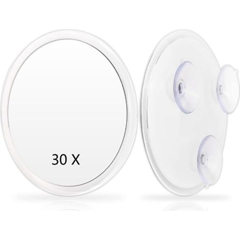 SABIR Miroir grossissant à ventouses Blanc - Miroir de maquillage à ventouses - Grossissement x30 - Ø15 cm - pour un usage domestique, en institut de beauté (1/4)