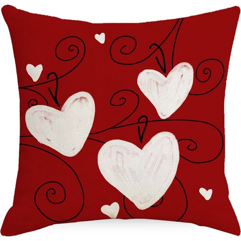 Housse De Coussin - Motif Coeur Rouge - Pour Canapé Chambre - 45 X 45 Cm - Polyester - 1 Pièce (1/5)