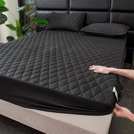 Extra weicher und wasserdichter Matratzenschoner mit tiefen Taschen, einfarbig, geometrisches Muster, bietet optimalen Schlafkomfort für Schlaf- und Gästezimmer, ideal für den Winter (1/5)