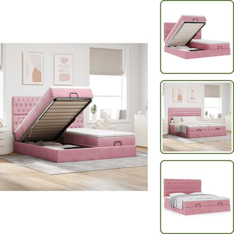 Cadre de lit ottoman avec matelas rose 180x200 cm velours - Lit Ottoman - Lits Ottomans - Cadre De Lit - Cadre De Lit Avec Rangement (1/5)