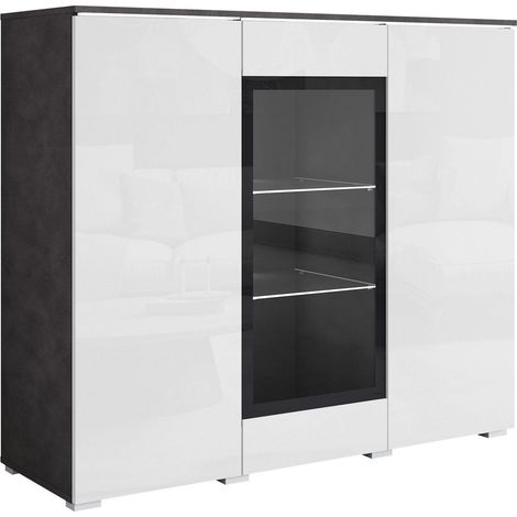 Buffet Mirfivo 103, Matera gris + Blanc brillant, 104x120cm, Le nombre de portes: 040cm, Stratifié, Verre trempé, LED: Disponible (1/5)