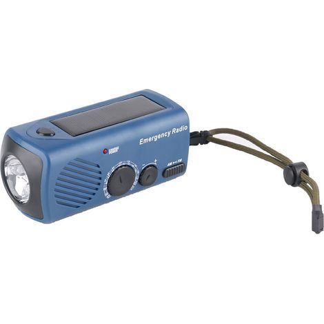 Radio multifonctionnelle, bleue, 12,85,95,8 cm, chargeur de téléphone portable d'urgence, lampe torche, générateur à manivelle d'extérieur. (1/5)