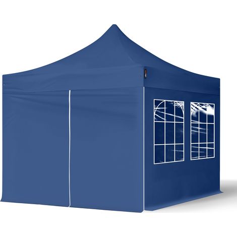 TOOLPORT 3x3 m Pop up Gazebo incl. 4 side panels with steel frame for instant shelter blue