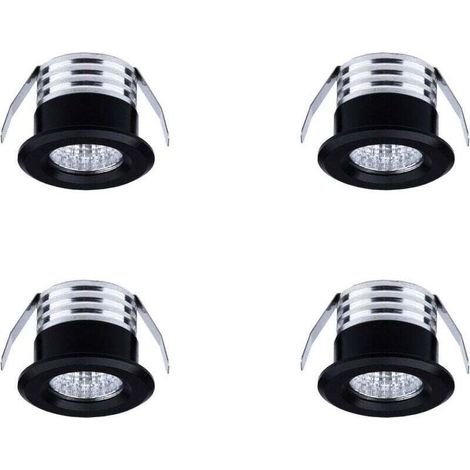Lot de 4 spots LED encastrés miniatures (noirs), 3 W, blanc froid (1/3)