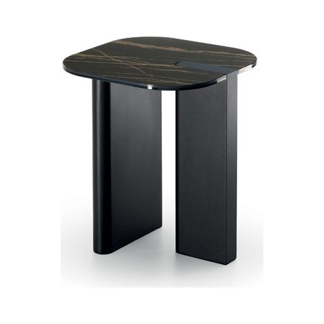 Tavolino Key Moderno con Top in Ceramica su Vetro e Struttura in Metallo Verniciato Nero - Design Elegante 40x40 cm - OM/507/PO (1/3)