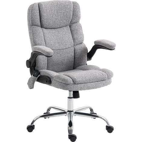 Fauteuil massant chauffant ergonomique gris, hauteur réglable, fonction bascule, chaise bureau confortable. (1/5)