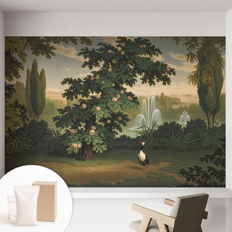 Papier peint intissé décoratif avec colle pour salon chambre et bureau Installation rapide Jardin naturel 152x104 cm (1/5)
