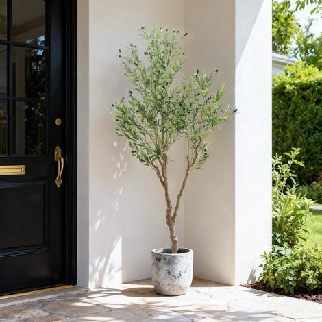 Olivier Artificiel - 210 Cm - Plante Artificielle RéAliste En Pot Blanc - RéSistant Aux Uv - Pour L'IntéRieur Et Le Jardin - DéCoration De Salon, Bureau, Maison
