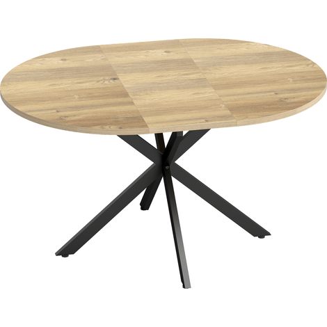 Table de salle à manger ovale extensible 4-6 personnes, table de cuisine avec plateau allonge 100-135 cm, aspect bois naturel (1/5)