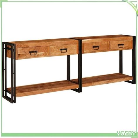 Table console - Modèle 3324227 - Acacia massif - 2 tiroirs & 2 étagères - Finition rustique (1/5)