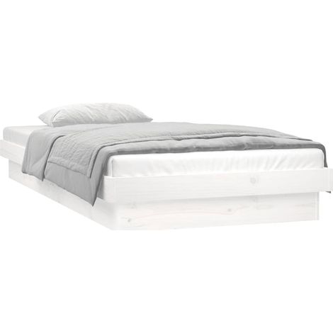LED Bed Frame without Mattress White Small Single Solid Wood vidaXL (1/4)