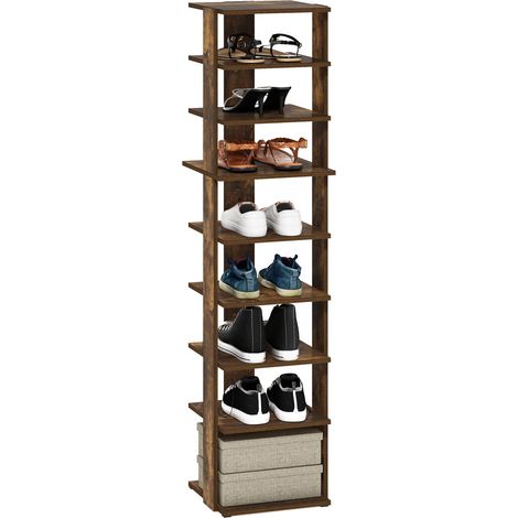 Compact Étagère À Chaussures, 9 Niveaux, Rangement pour Chaussures, Idéale pour L'Entrée, Le Placard, Le Bureau Ou Le Garage, Couleur Pin Ambré. (1/5)