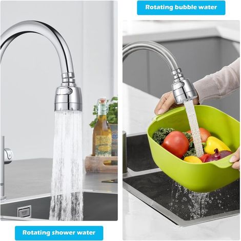 Aérateur pour robinet rotatif à 360 °, buse robinet cuisine, évier avec filtre régulateur de tête, 2 modes, aérateur robinet, atomiseur robinet, tête robinet de cuisine, argenté (1/4)