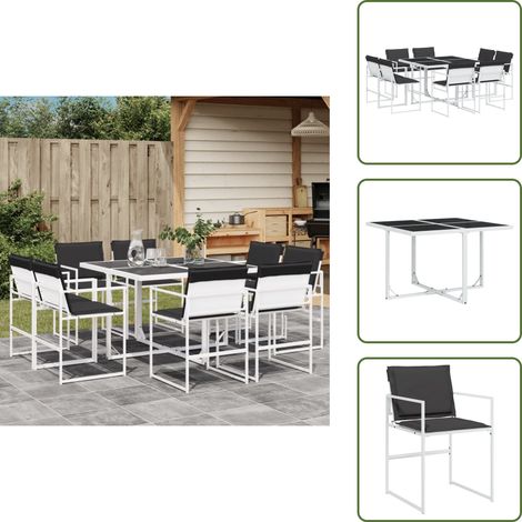 Ensemble à manger de jardin avec coussins 9 pcs blanc textilène - Meubles De Jardin - Salon De Jardin - Set De Jardin - Mobilier Exterieur - Table De Jardin (1/5)