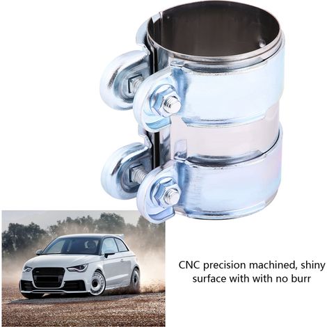 Collier de serrage à bande acier inoxydable 2.5 pouces argenté pour échappement turbo silencieux raccord tuyau catback avec boulons 1 pièce (1/5)