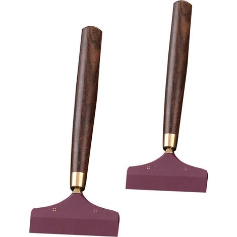 Grattoir Portable en Bois et Silicone Marron pour Plateau à Thé, Outil de Nettoyage pour Salle de Thé et Usage Familial, Lot de 2 Pièces (1/5)