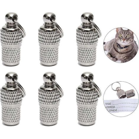 Lot de 6 médailles d'identification pour chat/chien en fer nickelé avec étiquette d'adresse en papier, pendentif anti-perte, argenté (1/5)
