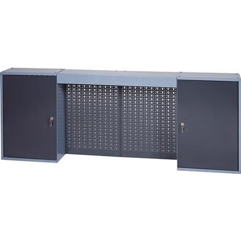 Werkzeugschrank H600xB1600xT200mm hammerschlagsilber anthrazit 4 Lochrückwände, 2 Türen
