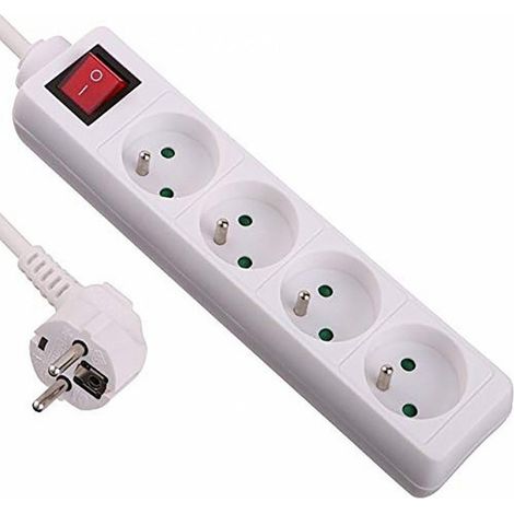 Basic Bloc Multiprises 4 Prises Longueur 1,5M, Section 3G1 mm, Blanc