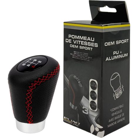 POMMEAU CUIR NOIR/ ROUGE BAGUE MARCHE AR + 3 PASTILLES DE VITESSES (1/5)