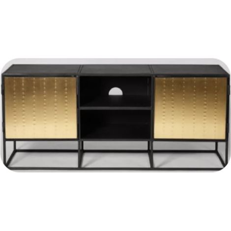 Meuble TV en bois coloris noir/doré - Longueur 120 x Hauteur 50 x Profondeur 37 cm -PEGANE-