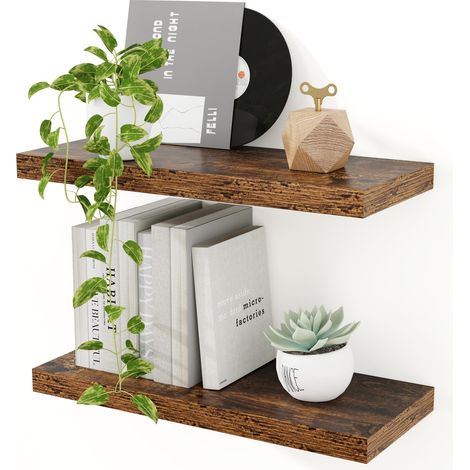 Lot de 2 étagères murales en Bois Marron Vintage - 40 cm étagère Flottante, 23,5 cm de Profondeur en Bois MDF - pour Cuisine, Bureau, Salle de Bain, Chambre et Salon (1/5)